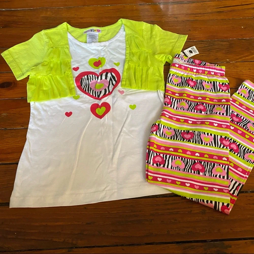 Heart Neon Outfit Matching Shirt & leggings Size 6/6X